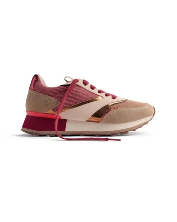 Pantofi sport wedge cu garnituri de piele intoarsa, Maro taupe
