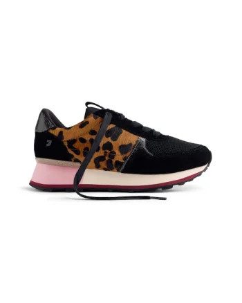 Pantofi sport wedge de piele intoarsa cu animal print, Maro