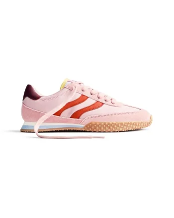 Pantofi sport din material textil cu garnituri de piele intoarsa, Roz
