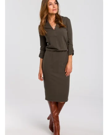 Rochie tricotata cu decolteu - olive,