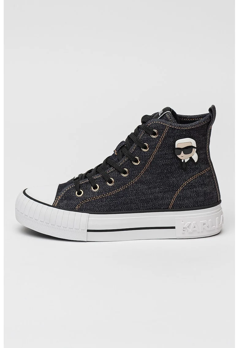 Tenisi high-top de denim, Alb/Negru/Bleumarin