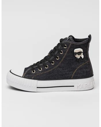 Tenisi high-top de denim, Alb/Negru/Bleumarin