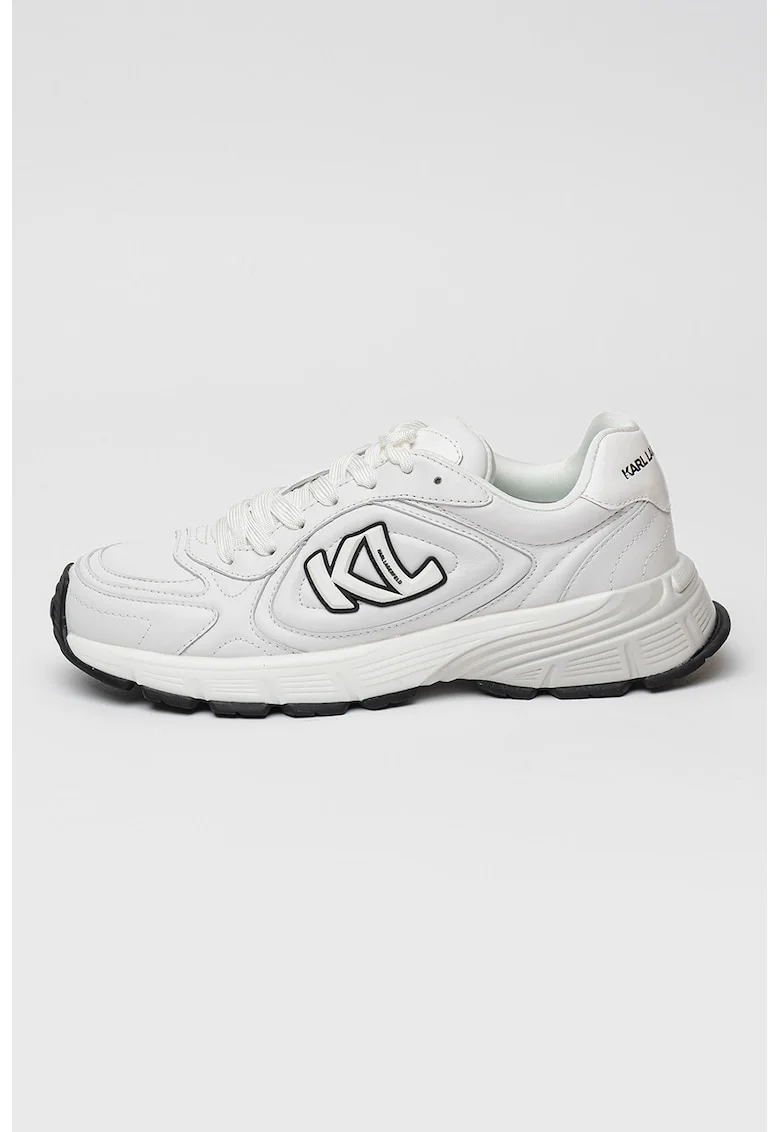 Pantofi sport de piele cu logo, Alb/Negru/Albastru pal