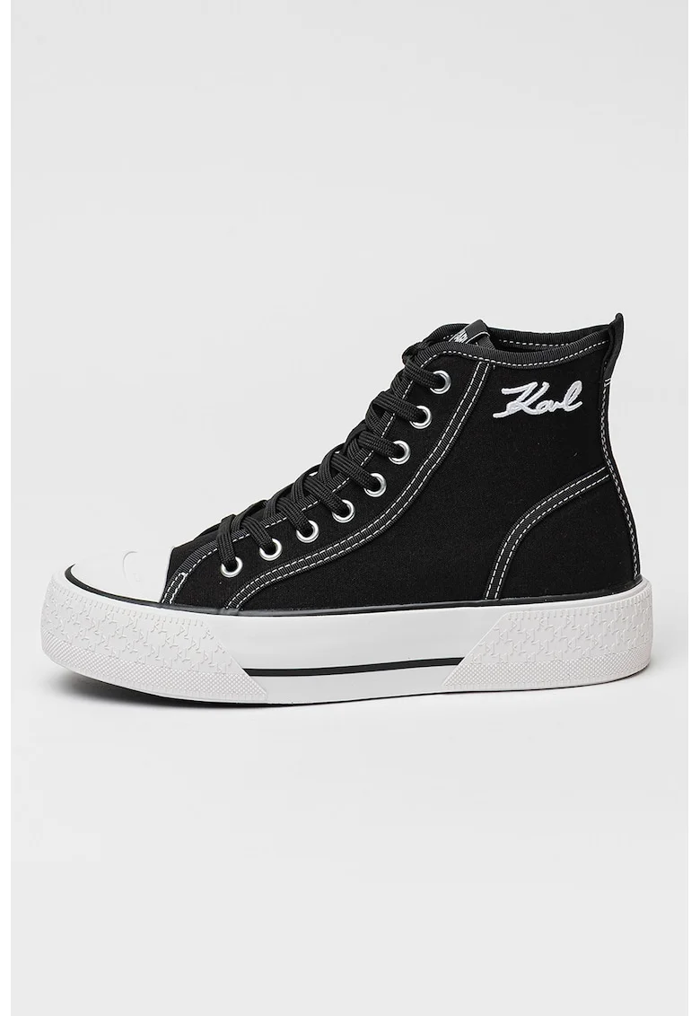 Tenisi high-top de denim cu logo, Alb/Negru
