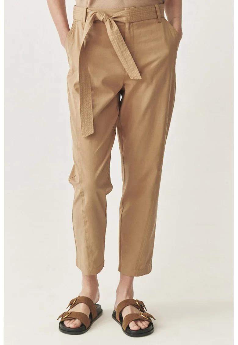 Pantaloni conici din amestec de lyocell, Maro deschis