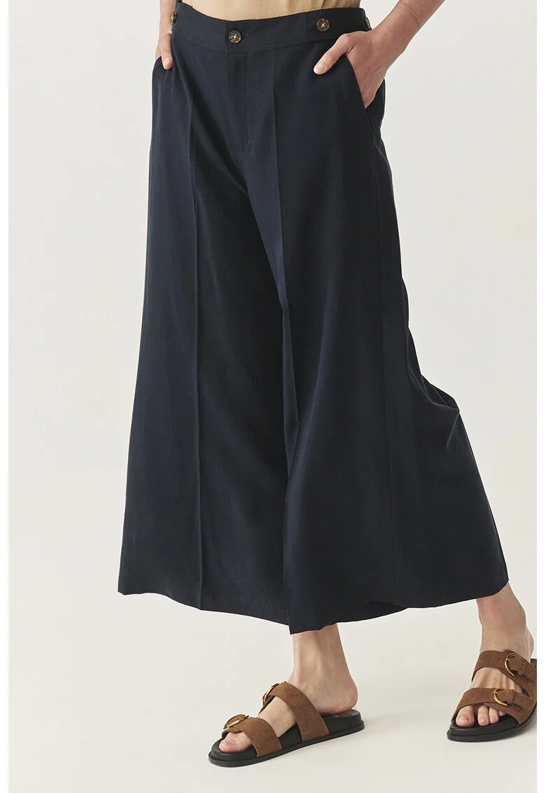 Pantaloni culottes din lyocell si in, Albastru ultramarin