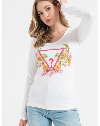 Bluza cu imprimeu logo, Alb/Verde/Roz