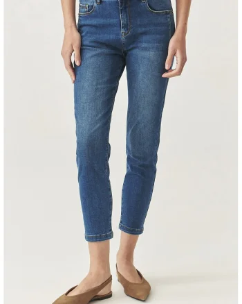 Blugi crop slim-fit, Albastru melange