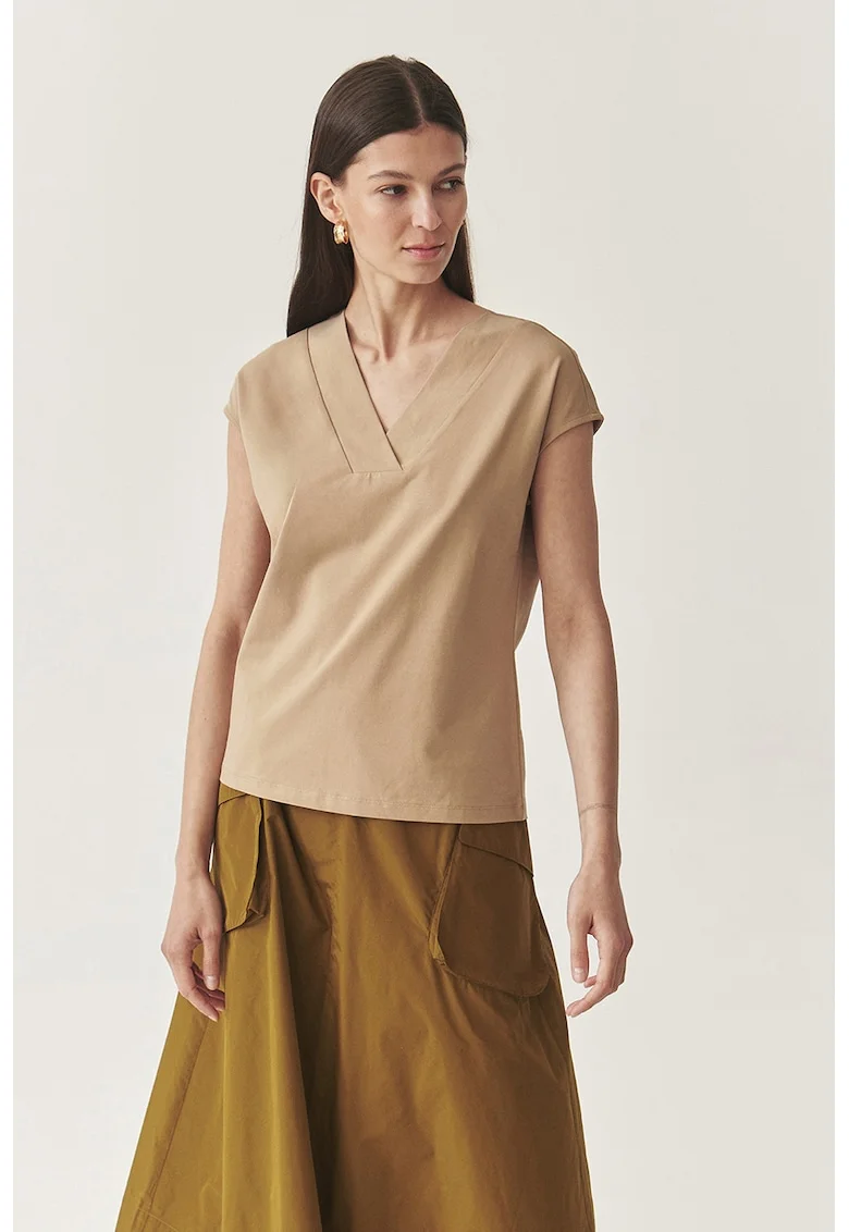 Bluza cu decolteu in V, Maro deschis