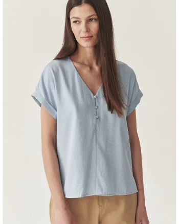 Bluza cu decolteu in V, Albastru glaciar
