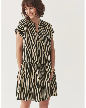 Rochie scurta cu animal print, Negru/Bej