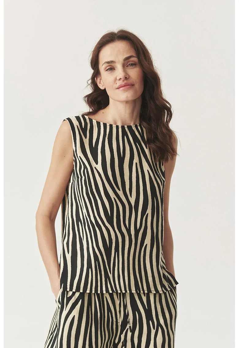 Bluza cu animal print, Alb fildes/Negru