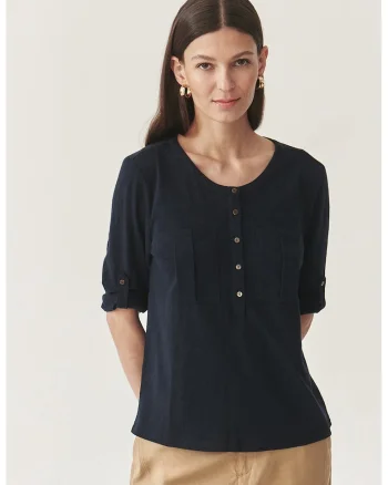 Bluza cu decolteu rotund, Albastru ultramarin