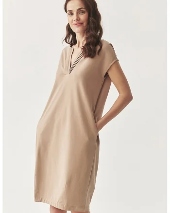 Rochie midi cu buzunare oblice, Bej inchis
