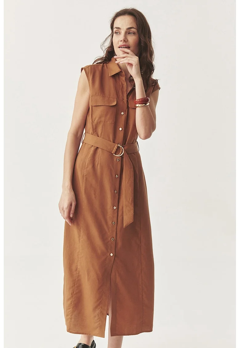 Rochie din amestec de lyocell si in, Caramel