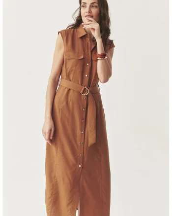 Rochie din amestec de lyocell si in, Caramel