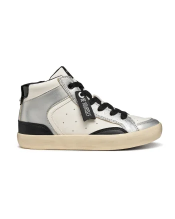 Pantofi sport de piele ecologica cu fermoar, Negru/Alb murdar/Argintiu