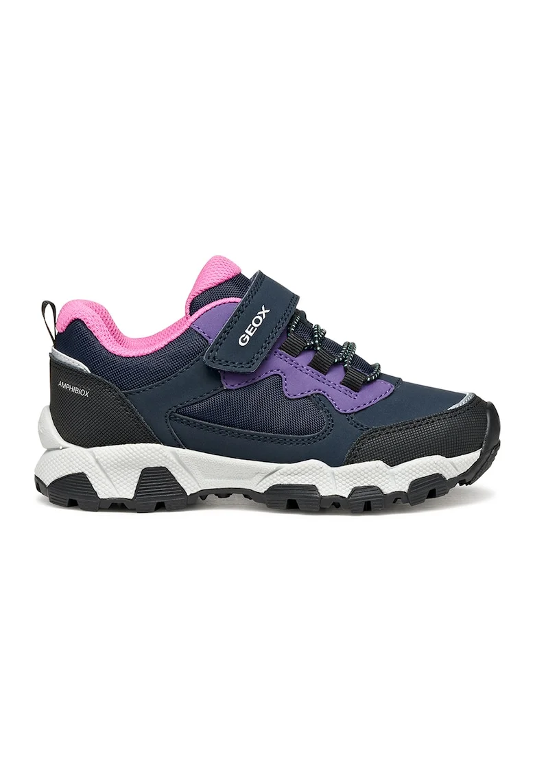 Pantofi sport din material sintetic si textil cu velcro, Negru/Violet/Bleumarin
