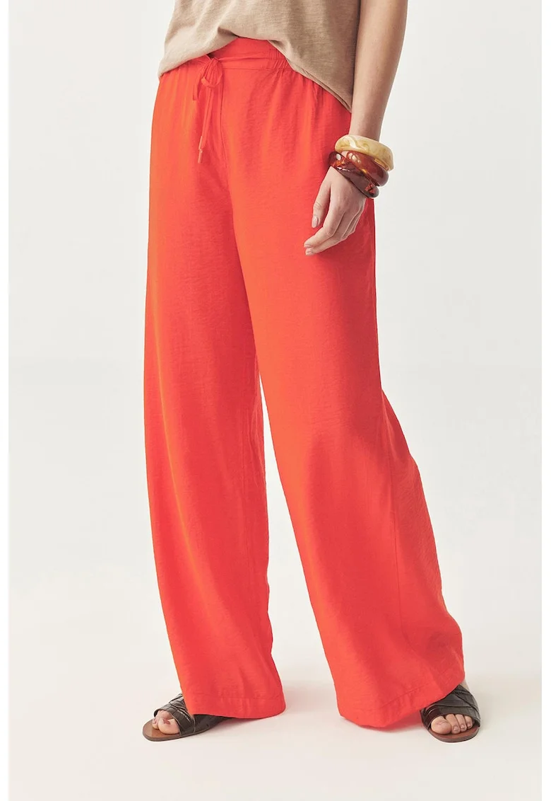 Pantaloni cu croiala ampla si snur, Coral