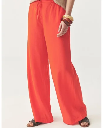 Pantaloni cu croiala ampla si snur, Coral