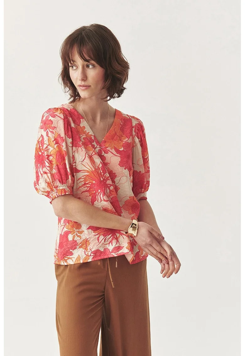 Bluza cu imprimeu floral, Coral/Bej