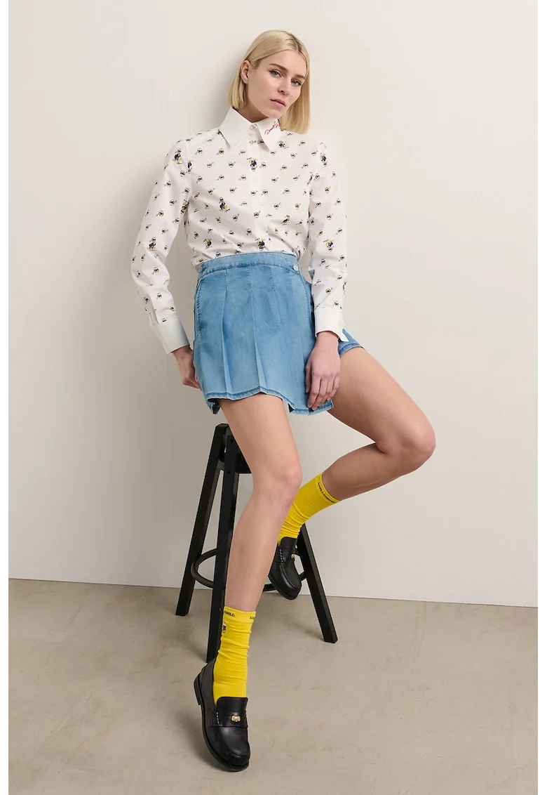 Fusta-pantalon din denim cu buzunare, Albastru pastel