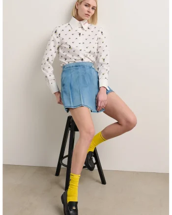 Fusta-pantalon din denim cu buzunare, Albastru pastel