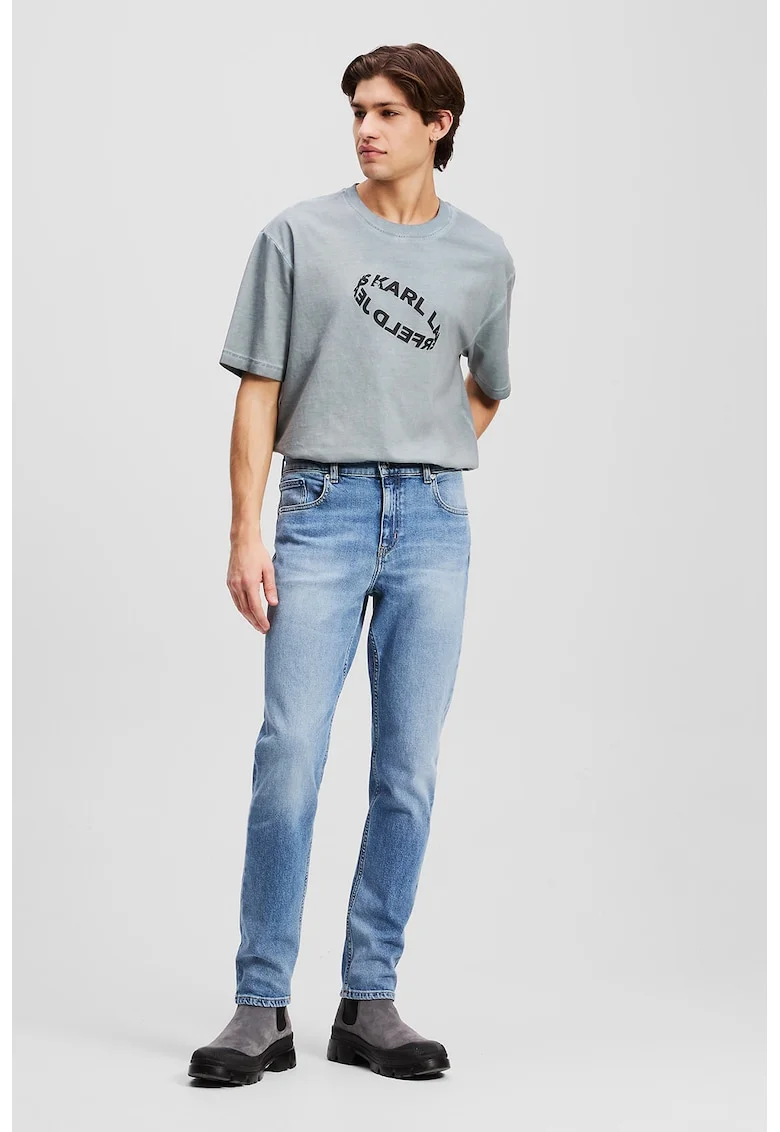 Blugi slim-fit cu aspect decolorat, Albastru deschis