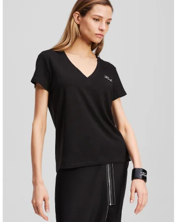 Tricou din amestec de in cu logo, Negru