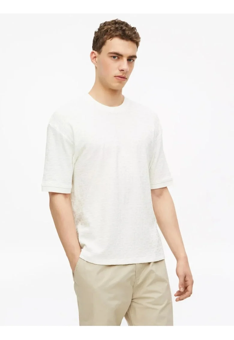 Tricou barbati, din amestec de bumbac, Relaxed fit, Alb,