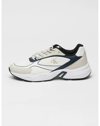 Pantofi sport low-cut cu garnituri de piele ecologica, Alb/Albastru ultramarin/Grej