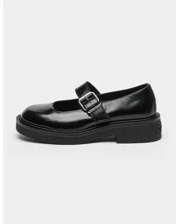 Balerini de piele cu catarama, Negru