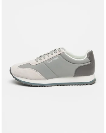 Pantofi sport de panza cu garnituri de piele ecologica, Gri cenusiu
