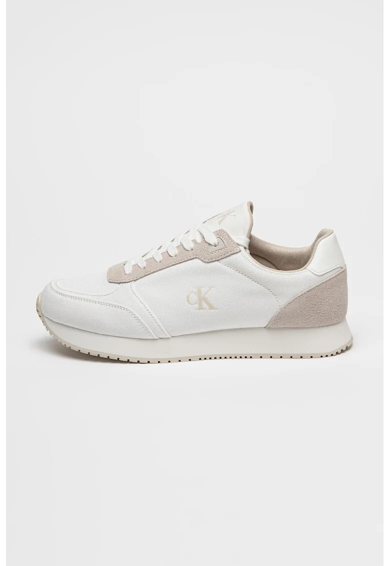 Pantofi sport low-cut cu detaliu logo, Alb/Bej