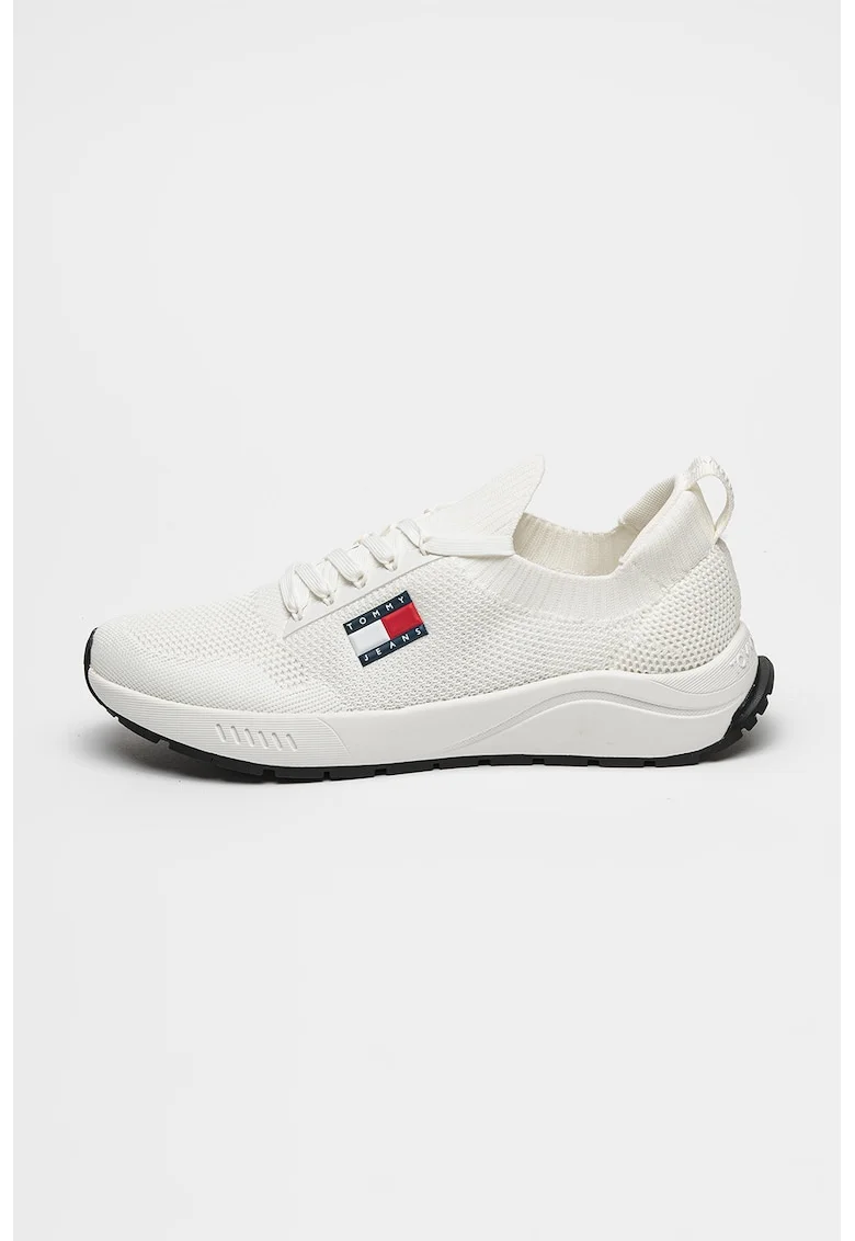 Pantofi sport din tricot cu insertii de plasa Runner, Alb murdar
