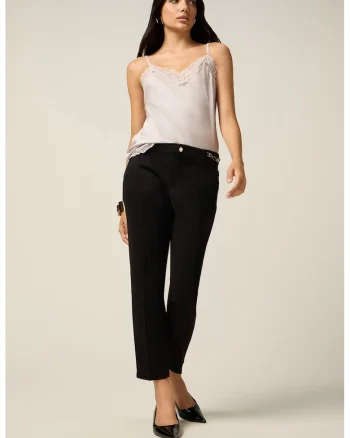 Pantaloni crop din amestec de lyocell cu buzunare oblice, Negru