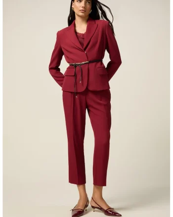 Pantaloni crop cu talie medie, Visiniu
