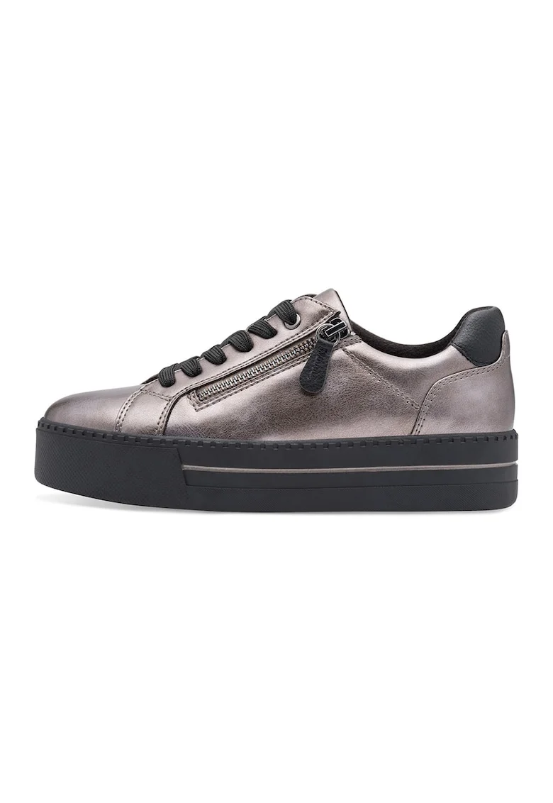 Pantofi sport low-cut de piele ecologica, Negru/Argintiu