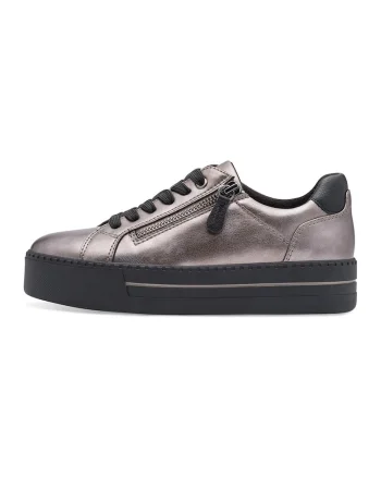 Pantofi sport low-cut de piele ecologica, Negru/Argintiu