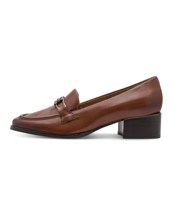 Pantofi loafer de piele ecologica cu toc masiv, Maro cognac/Maro