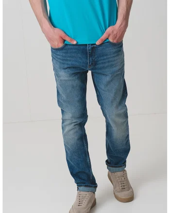 Blugi slim-fit cu talie medie, Albastru
