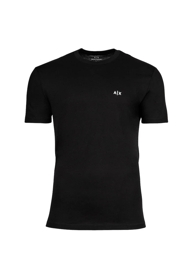 Tricou de bumbac cu decolteu la baza gatului, Negru
