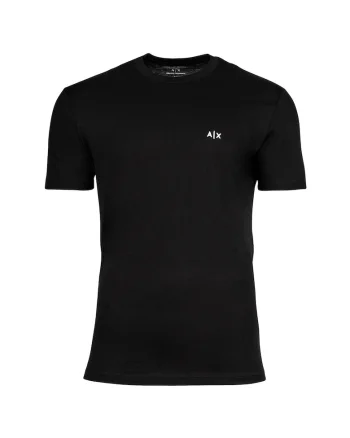 Tricou de bumbac cu decolteu la baza gatului, Negru