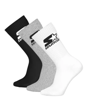 Set de sosete lungi unisex cu logo - 3 perechi, Alb/Negru/Gri