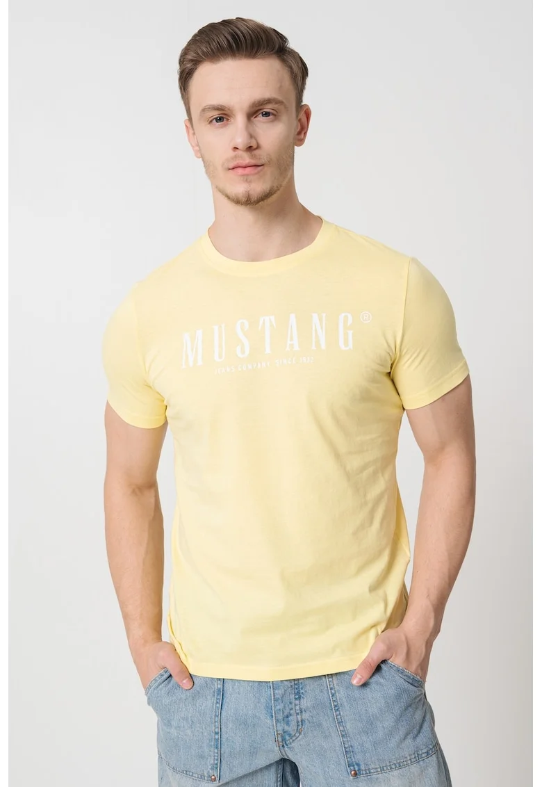 Tricou cu imprimeu logo pe piept, Alb/Galben