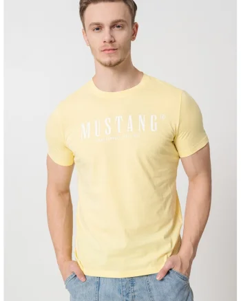 Tricou cu imprimeu logo pe piept, Alb/Galben