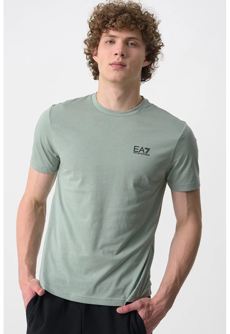 Tricou cu model uni Gircollo, Verde aquamarin