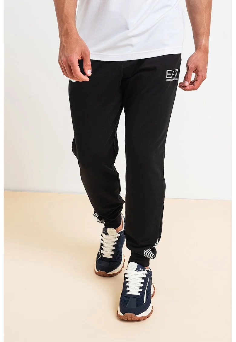 Pantaloni de trening cu snur de ajustare in talie, Negru/Argintiu
