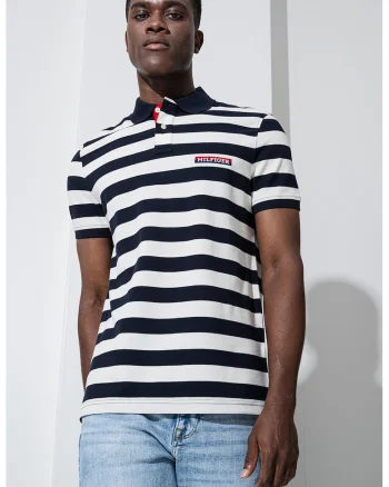 Tricou polo cu dungi, Crem/Bleumarin