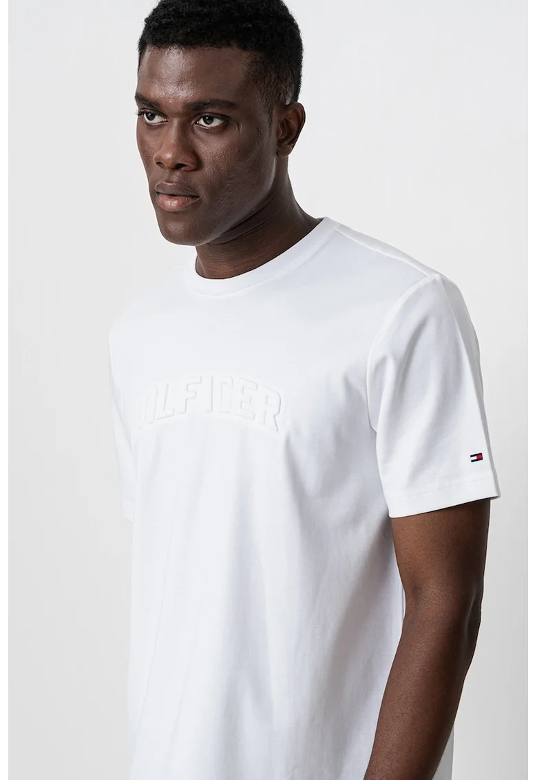 Tricou cu logo in relief, Alb optic